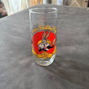 Vintage 1990 Warner Bros Looney Tunes 50th Birthday Glass Tumbler Bugs Bunny & F